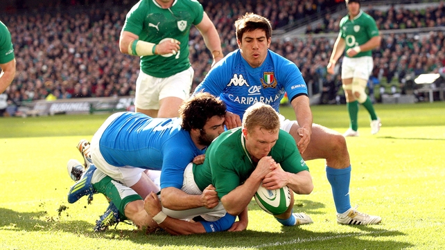 Keith Earls touches down for the opening try as Ireland get their first points of the championship