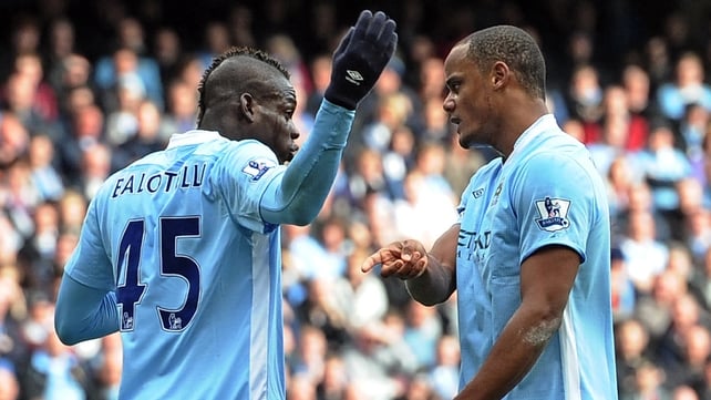 Mario Balotelli and Manchester City captain Vincent Kompany during the 3-3 draw with Sunderland