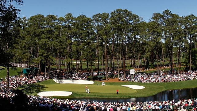 Rory McIlroy and Bubba Watson on the 16th green during their second round at Augusta