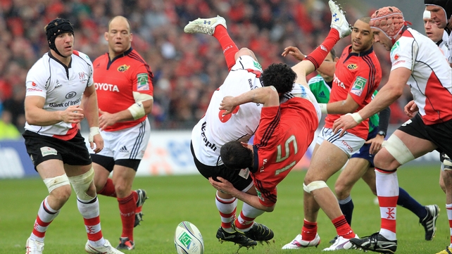 Ulster prop John Afoa incurred a four-week suspension for this tackle on Felix Jones