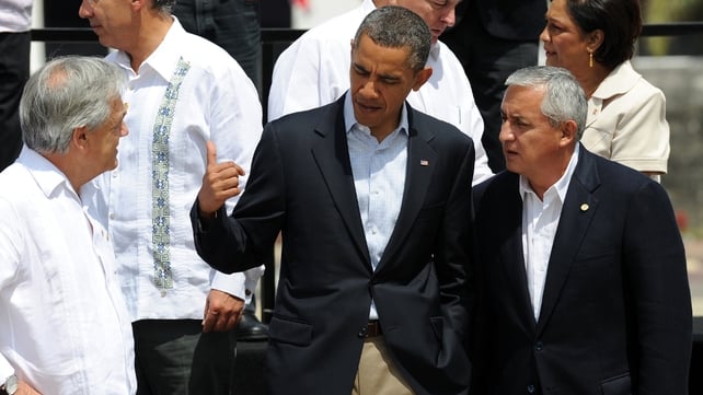 US President Barack Obama speaking with Guatemala's President Otto Perez and Chile's President Sebastian Pinera US President Barack Obama speaking with Guatemala's President Otto Perez and Chile's President Sebastian Pinera