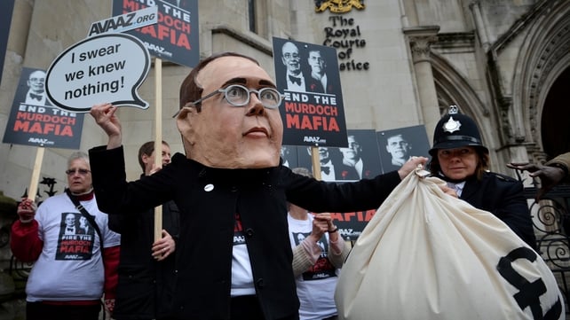 Protesters outside the Leveson Inquiry this morning Protesters outside the Leveson Inquiry this morning