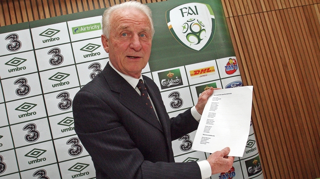 Giovanni Trapattoni with his Euro 2012 squad list at the Aviva Stadium