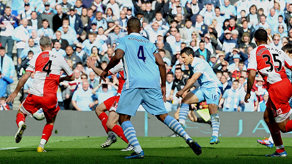 Serigo Aguero scores for Manchester City deep in injury time, claiming the goal that won the title