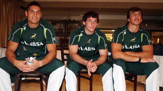 Eben Etzebeth, Juandre Kruger and Marcell Coetzee attend the team announcement at Kashmir