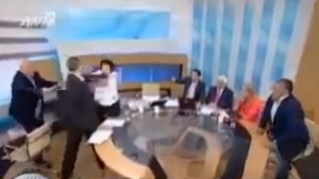 A screengrab from the incident on Greek TV A screengrab from the incident on Greek TV