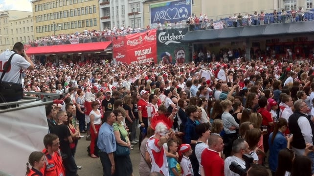 The scene from a fan camp in Poznan as the Polish fans await their first game