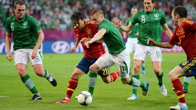 Damien Duff in action against Spain at Euro 2012