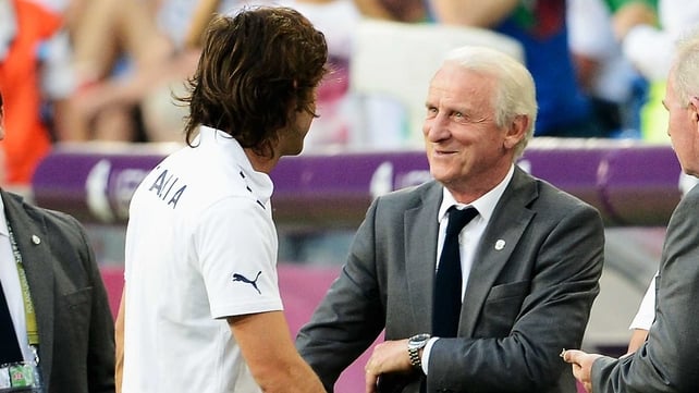 Giovanni Trapattoni and Andrea Pirlo shake hands in Poznan