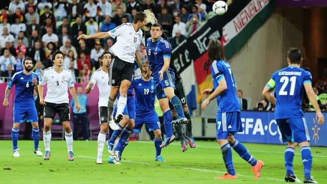 Miroslave Klose heads home Germany's third goal