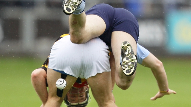 Dublin's Niall Corcoran and Richie Hogan look for the sliotar