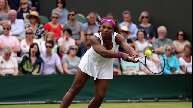 Serena Williams hits a backhand return on Court Two at SW19