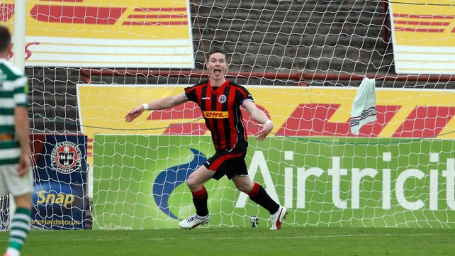 Peter McMahon celebrates after scoring his second goal