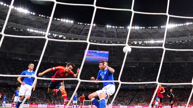 David Silva heads the Spanish in front