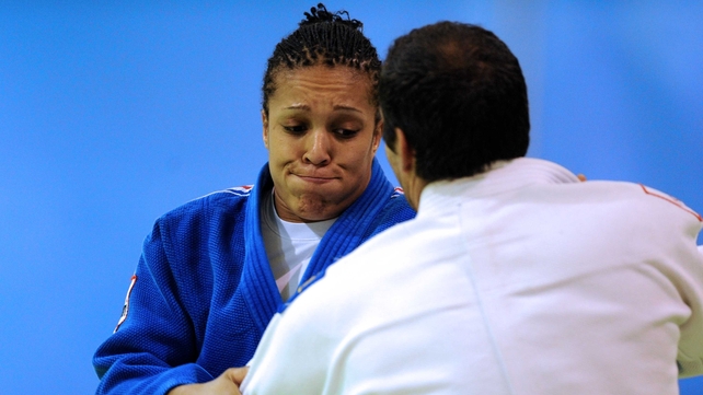 Fench judo triple world champion, Lucie Decosse (left) trains with national coach and judo world champion Larbi Bendoudaoud