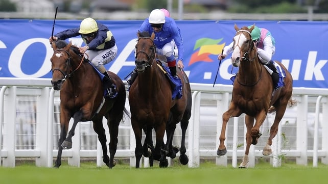 Nathaniel (l) battled bravely to deny the challenge of Farhh (white cap) in the Coral Eclipse