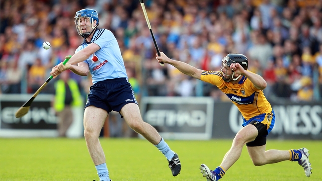 Dublin's Paul Ryan attempts to evade Clare's Domhnall O'Donovan in Ennis