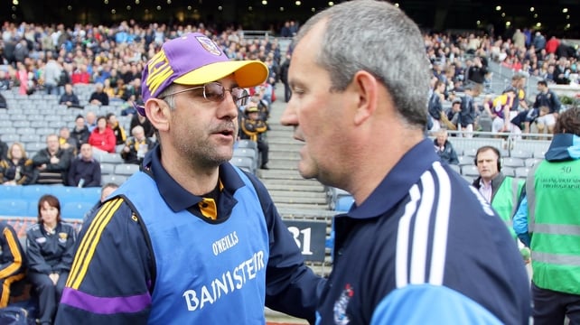 Managers Shay Boland of Dublin and Martin Storey of Wexford after the game