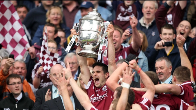 Galway captain Fergal Moore lifts the Bob O'Keefe Cup