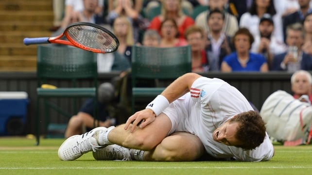 Andy Murray suffers a heavy fall on Centre Court and crumples to the ground