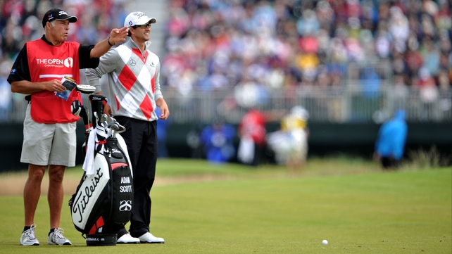 Adam Scott in the clubhouse on six under