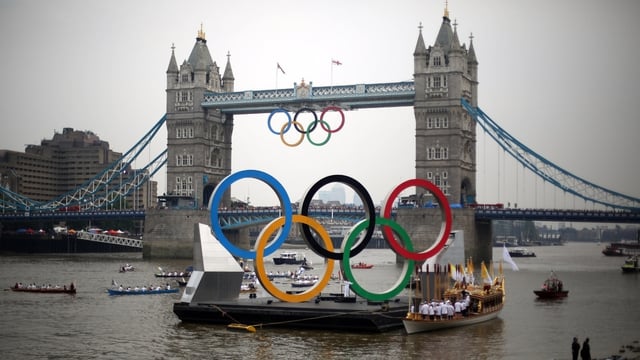 The Olympic flame was at Tower Bridge this afternoon