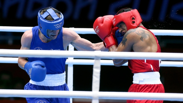 Adam Nolan penetrates Carlos Sanchez Estachio's defence at ExCel