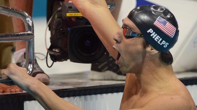 Michael Phelps moments after winning his 19th Olympic medal