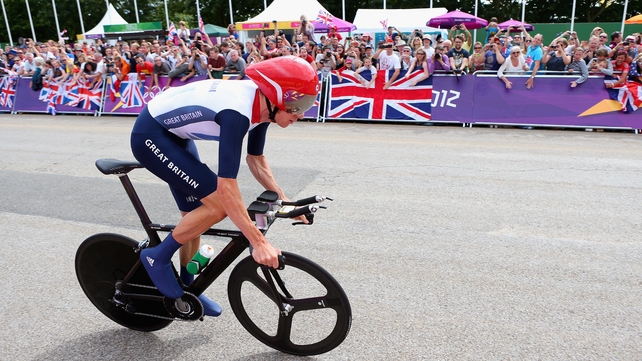 Bradley Wiggins on his way to victory this afternoon