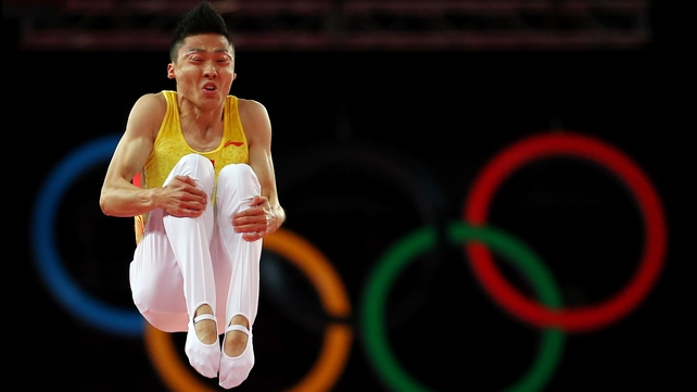 Dong Dong flies through the air at the North Greenwich Arena
