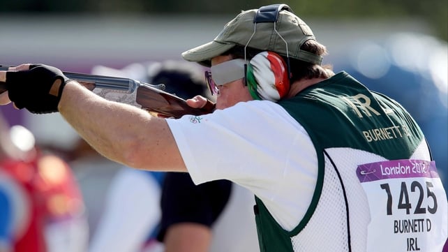 Derek Burnett finished in 24th place in the trap shooting qualifying