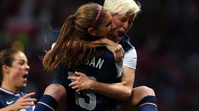 Megan Rapinoe and Alex Morgan celebrate the USA's extra-time winner at Old Trafford