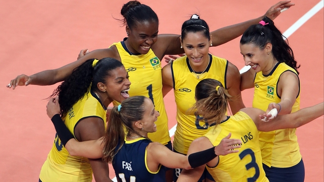 Brazil celebrate their victory over Japan