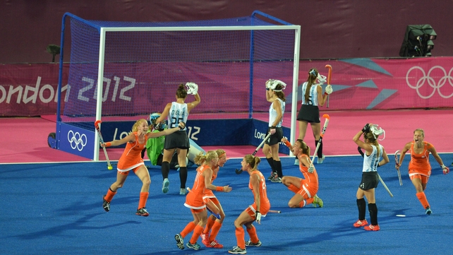 The Netherlands celebrate after scoring their second goal