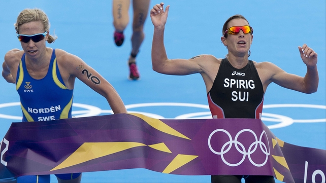The judge was called to separate Lisa Norden (left) and Nicola Spirig