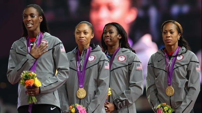 DeeDee Trotter, Allyson Felix, Francena McCorory and Sanya Richards-Ross of the United States romped to the gold medal in the 4x400m final