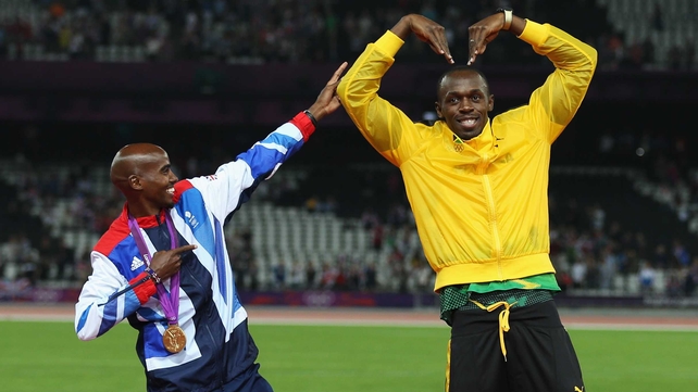 Mo Farah (L) and Usain Bolt won five gold medals between them at this year's World Championships in Moscow