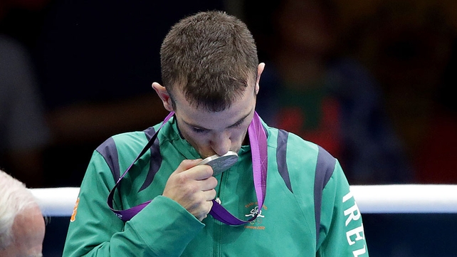 John Joe Nevin kisses his silver medal