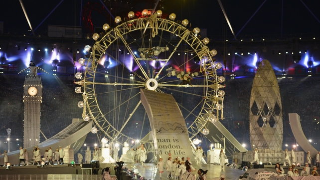 Reconstructions of famous London landmarks provided the backdrop to the ceremony