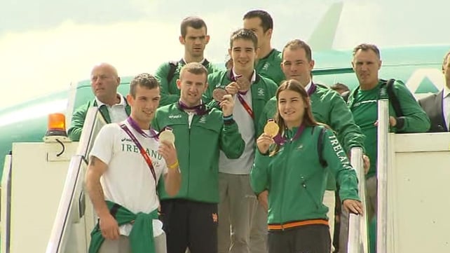 The Irish team at Dublin Airport this afternoon
