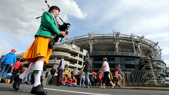 Chrisy Murray from Raphoe, Co Donegal, belts out a tune before the semi-final win over Cork