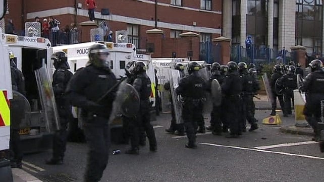 The PSNI was attacked with fireworks, petrol bombs and masonry The PSNI was attacked with fireworks, petrol bombs and masonry