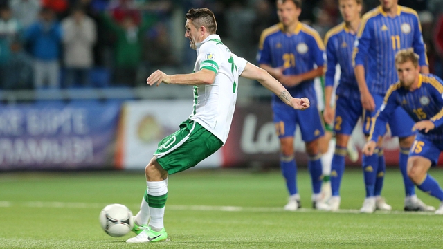 Robbie Keane levels the game with Kazakhstan from the penalty spot