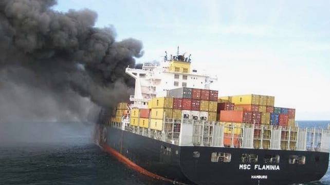 The containers fell from a burning chemical German cargo vessel MSC Flaminia on 14 July The containers fell from a burning chemical German cargo vessel MSC Flaminia on 14 July
