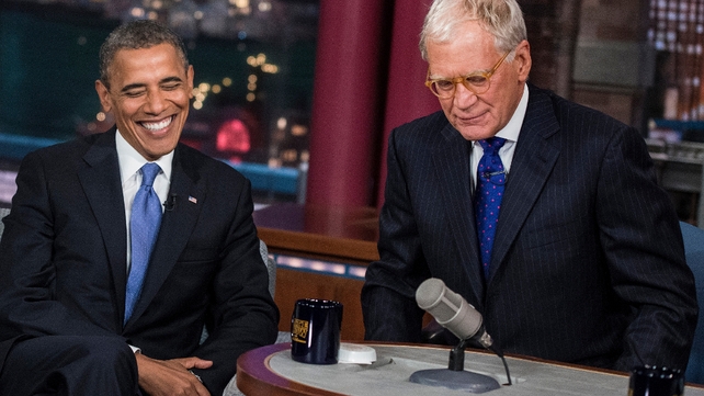President Obama and David Letterman speak during a break in the taping of the 'Late Show with David Letterman' President Obama and David Letterman speak during a break in the taping of the 'Late Show with David Letterman'