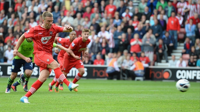 Rickie Lambert of Southampton scores from the penalty spot at St Mary's