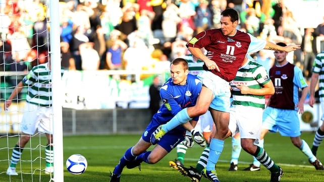Declan O'Brien put Drogheda United on the way to winning the EA Sports Cup final in Tallaght Stadium