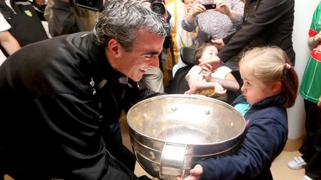 Jim McGuinness and Donegal players shared their success in the National Children's Hospital in Crumlin this morning