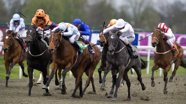 Laugh Out Loud (second right), seen winning at Kempton, is being targeted at Saturday's Sun Chariot at Newmarket