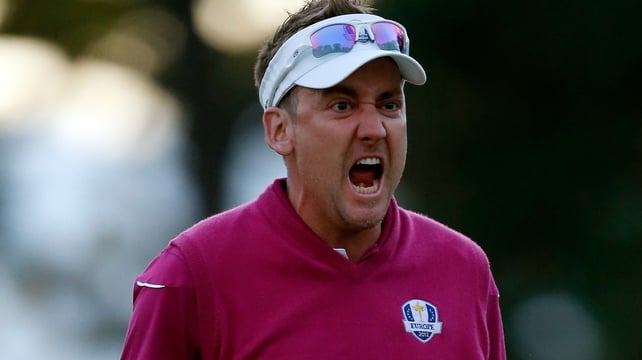 Ian Poulter finished with five birdies to secure a point for Europe in the final match of the afternoon fourballs